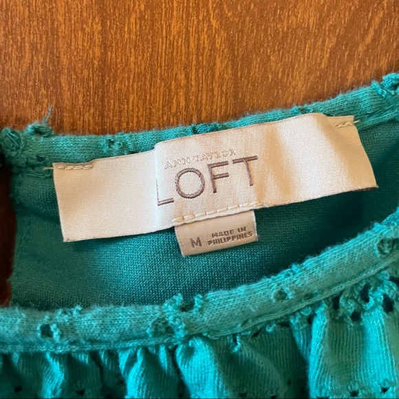 Women’s LOFT Turquoise High Neck Eyelet Skater Dress Size Medium - Picture 3 of 3